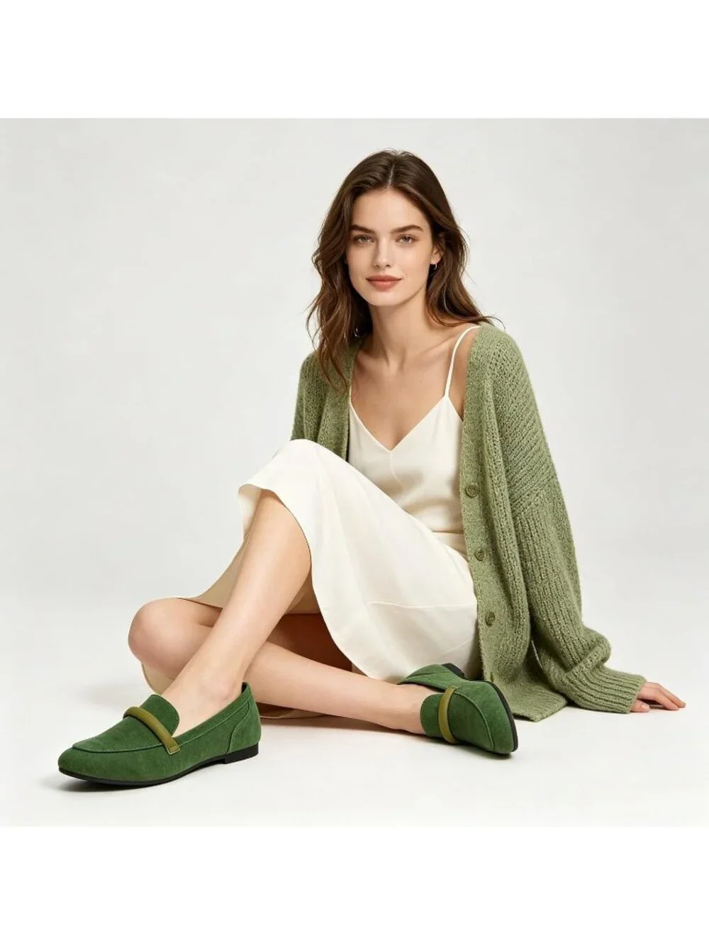 Women's Green Faux Leather Slip on Shoes Runs Small Ballet Flats Comfortable